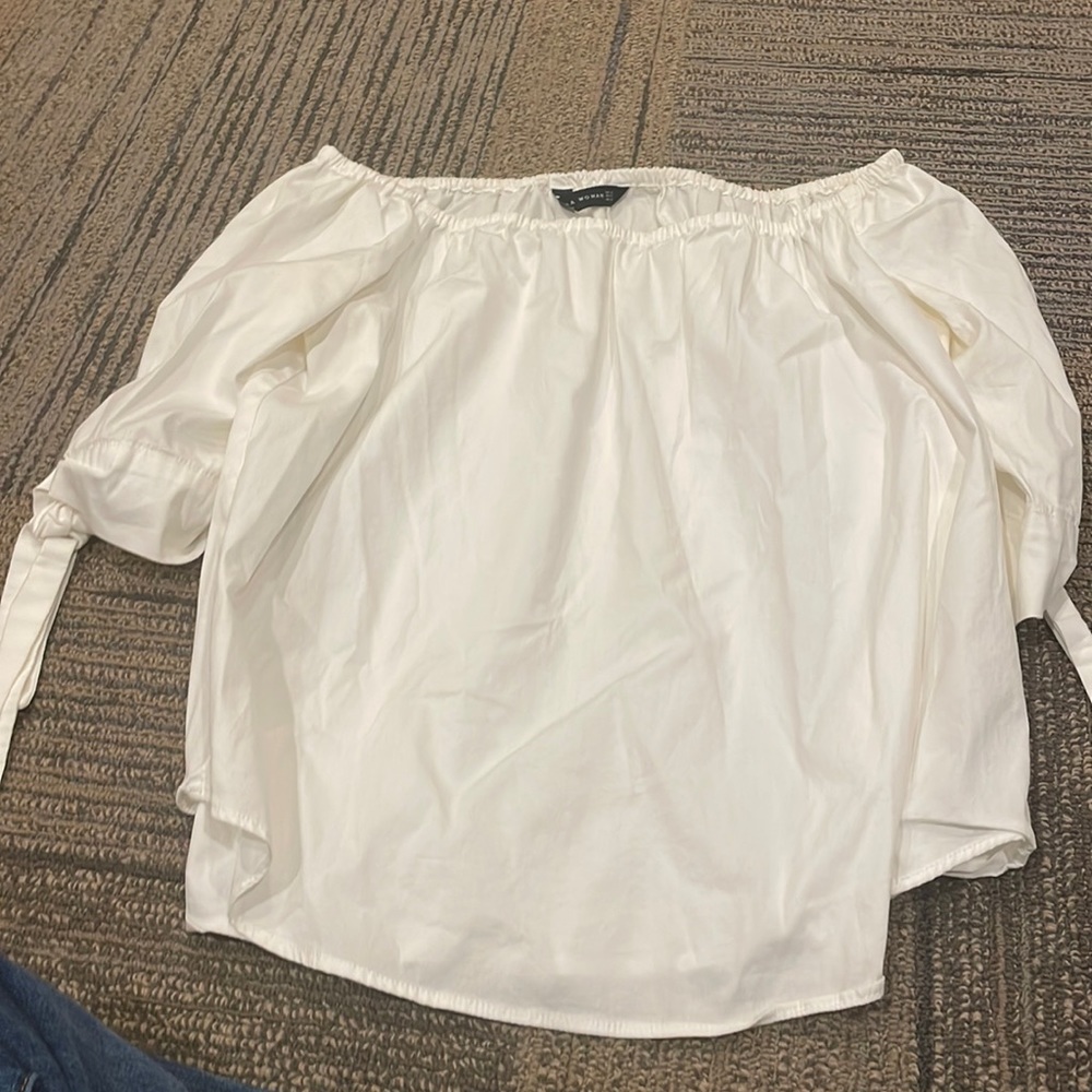 Zara white xs off shoulder blouse short sleeve with ties